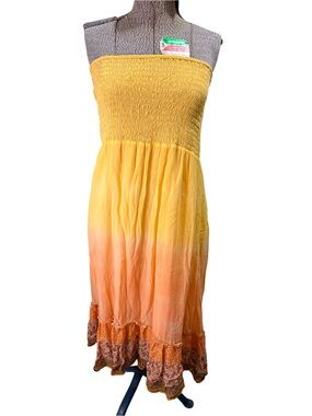 Free People Yellow to Peach Ombre Strapless Sundress Can be worn as Maxi Skirt